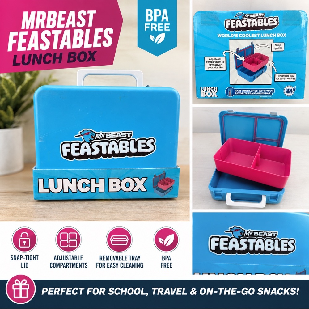 Blue Lunch Box with Pink Removable Tray